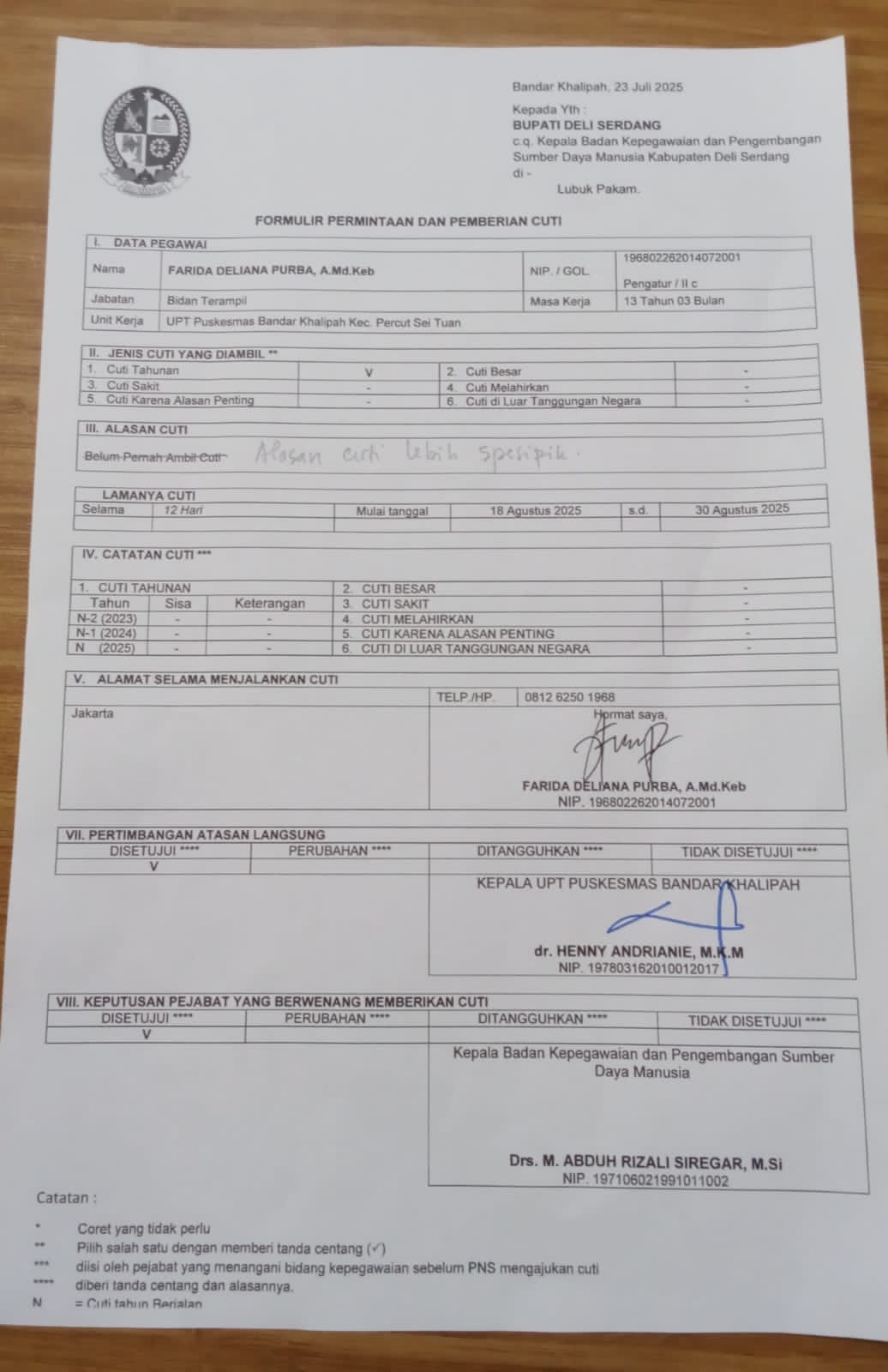 Oknum KTU Puskesmas Bandar Khalifah Tertangkap Basah Palsukan Tanda Tangan Pegawai Hendak Cuti
