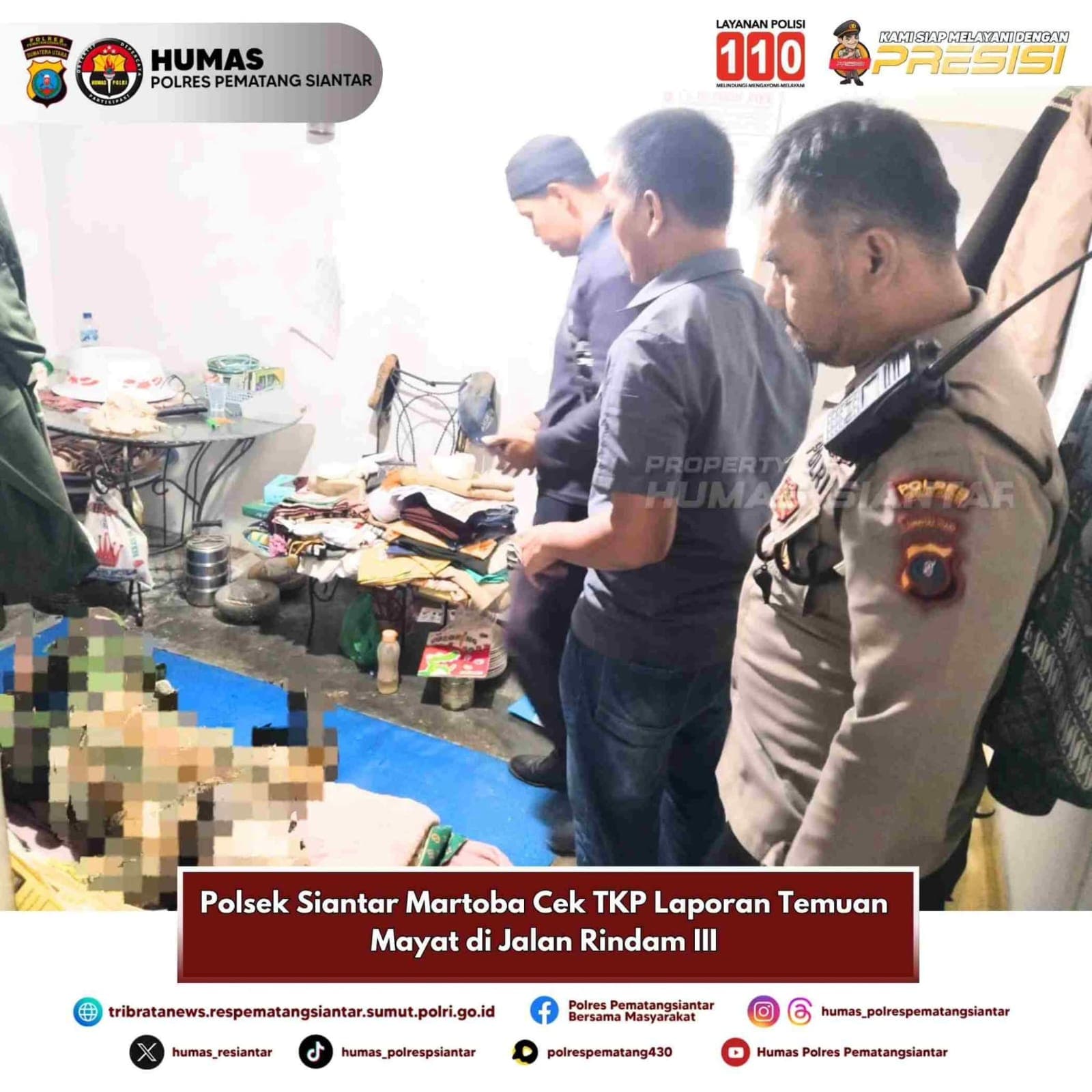 Polsek Siantar Martoba Cek TKP Laporan Temuan Mayat di Jalan Rindam III