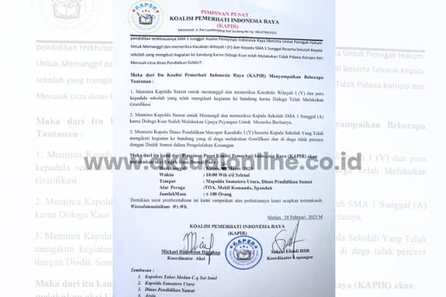 KAPIR Akan Demo di Polda Sumut Soal Studi Banding Kacabdis Wilayah I Pakai Uang Pribadi