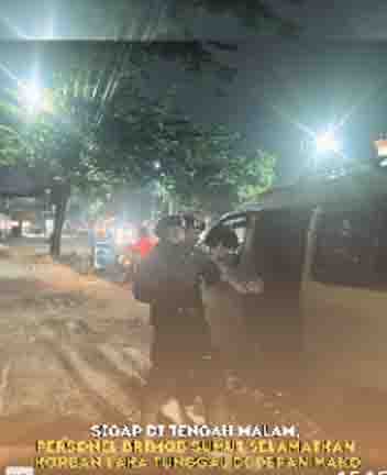 Sigap di Tengah Malam, Personel Brimob Sumut Selamatkan Korban Laka Tunggal di Depan Mako