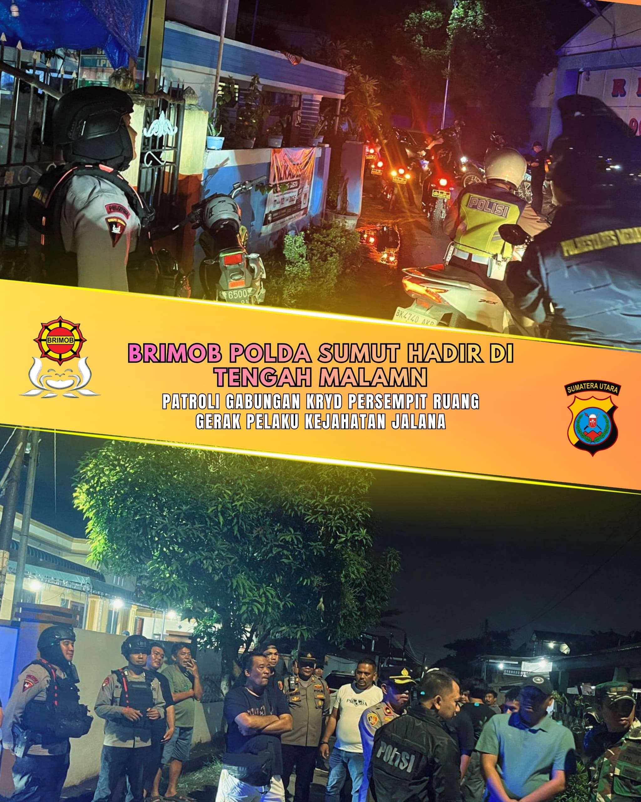 Brimob Polda Sumut Hadir Ditengah Malam, Patroli Gabungan KRYD Persempit Ruang Gerak Pelaku Kejahatan Jalanan