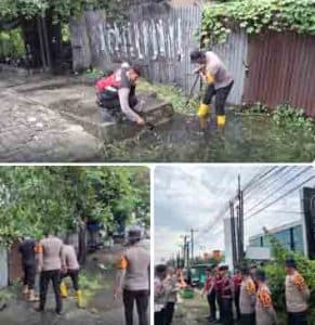Banjir di Jalan Sisingamangaraja Medan, Personel Ditsamapta Polda Sumut Sigap Bantu Warga