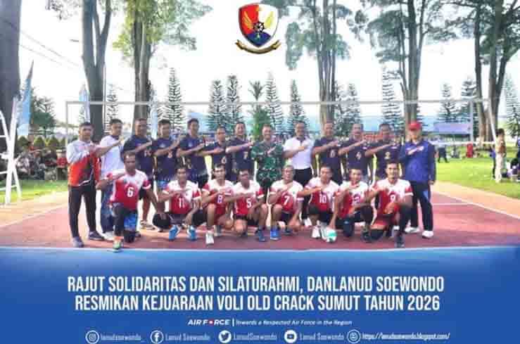 Rajut Soliditas dan Silaturahmi, Danlanud Soewondo Resmikan Kejuaraan Voli Old Crack Sumut Tahun 2026